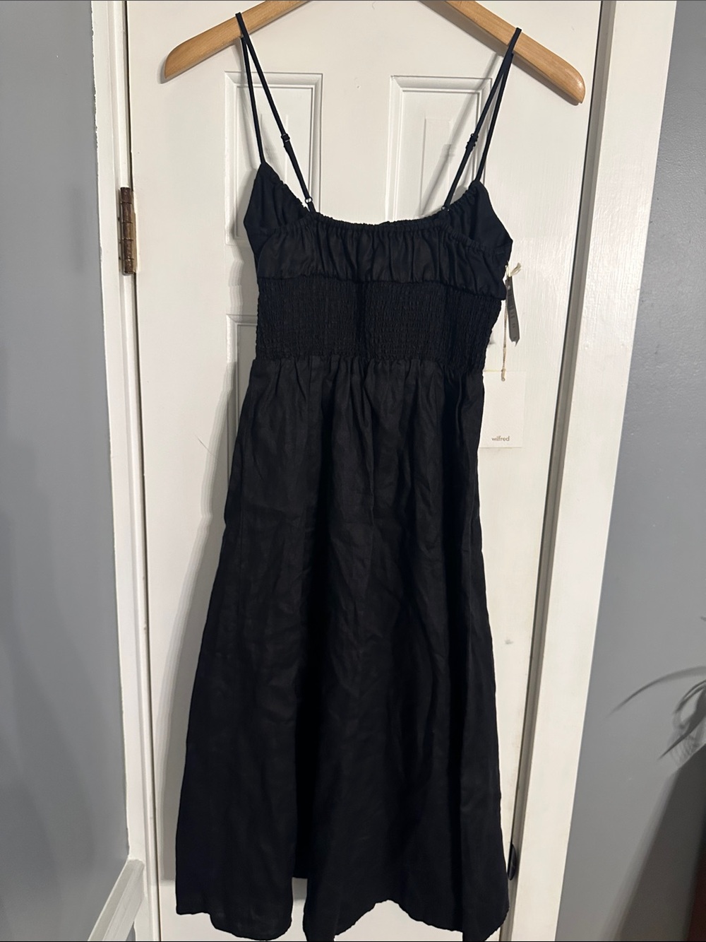 NWT Aritzia Wilfred Genoa Linen Midi Dress Black XS - Picture 6 of 6